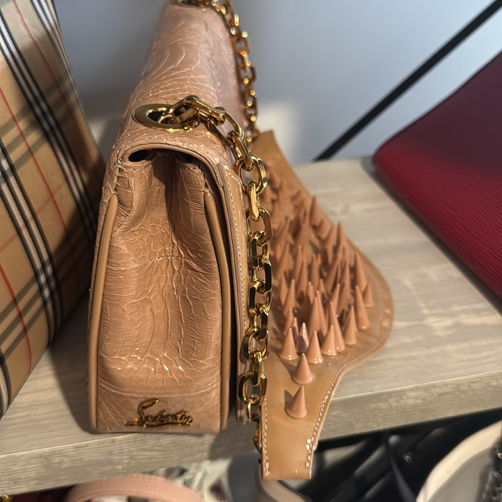 Chic Tan Designer Christian Louboutin Women's Bag with Gold Chain
